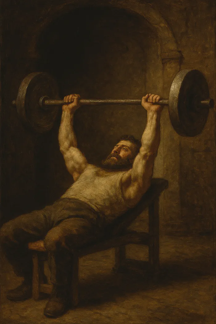 A man trains bench press.